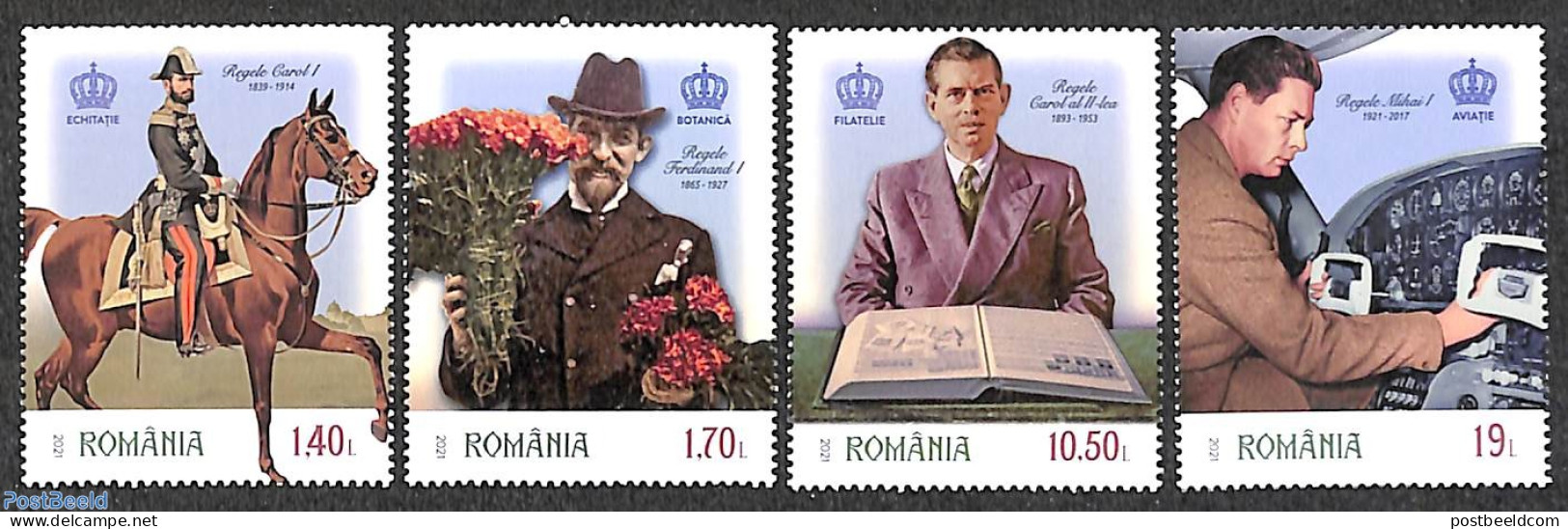 Romania 2021 Passions Of Romanian Kings 4v, Mint NH, History - Nature - Transport - Kings & Queens (Royalty) - Flowers.. - Unused Stamps