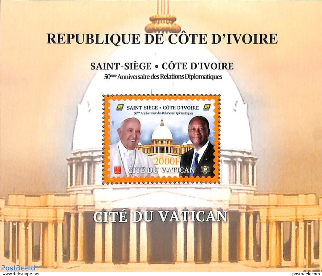 Ivory Coast 2020 Joint Issue With Vatican S/s, Mint NH, Religion - Various - Pope - Joint Issues - Ongebruikt