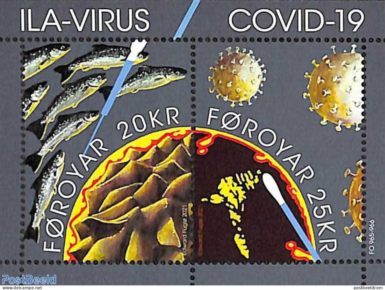 Faroe Islands 2021 Covid-19 S/s, Mint NH, Health - Nature - Various - Health - Fish - Maps - Corona/Covid19 - Peces