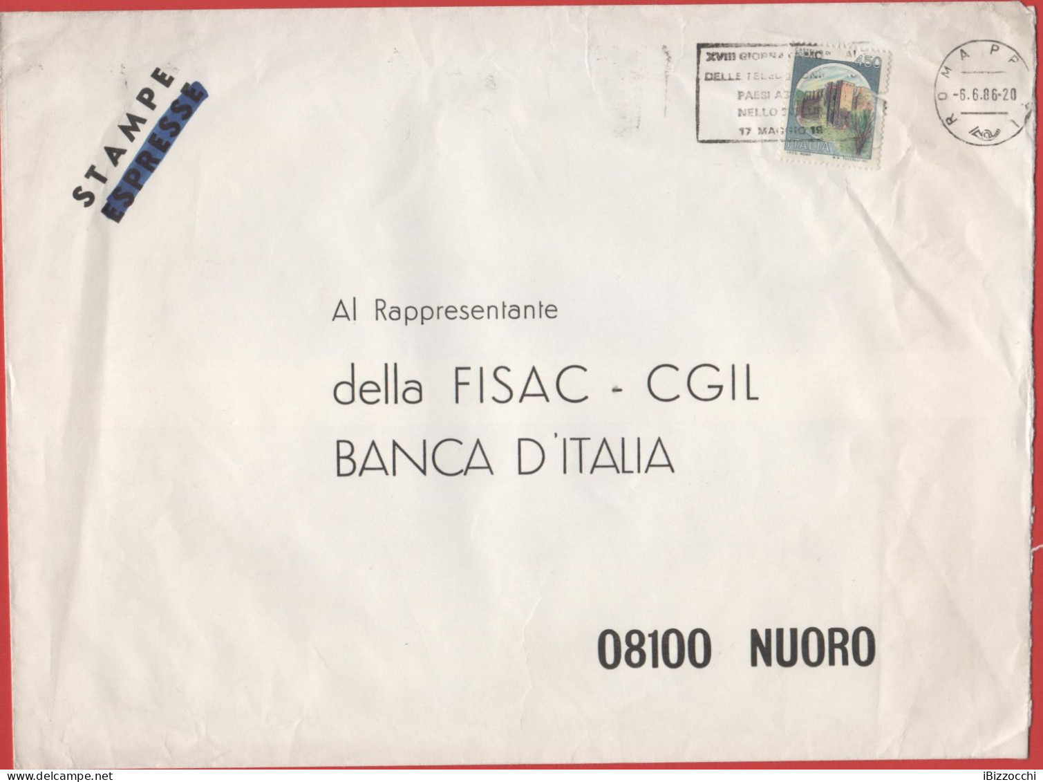 ITALIA - Storia Postale Repubblica - 1986 - 450 Serie Castelli; Castello Di Bosa (Isolato) - Stampe - Viaggiata Da Roma - 1981-90: Marcophilia