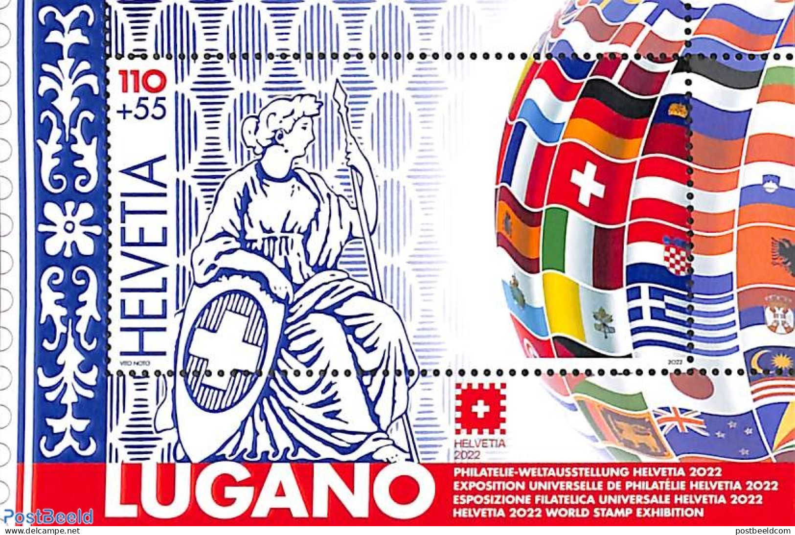 Switzerland 2022 Helvetia, Lugano Stamp Exposition S/s, Mint NH, History - Flags - Philately - Neufs