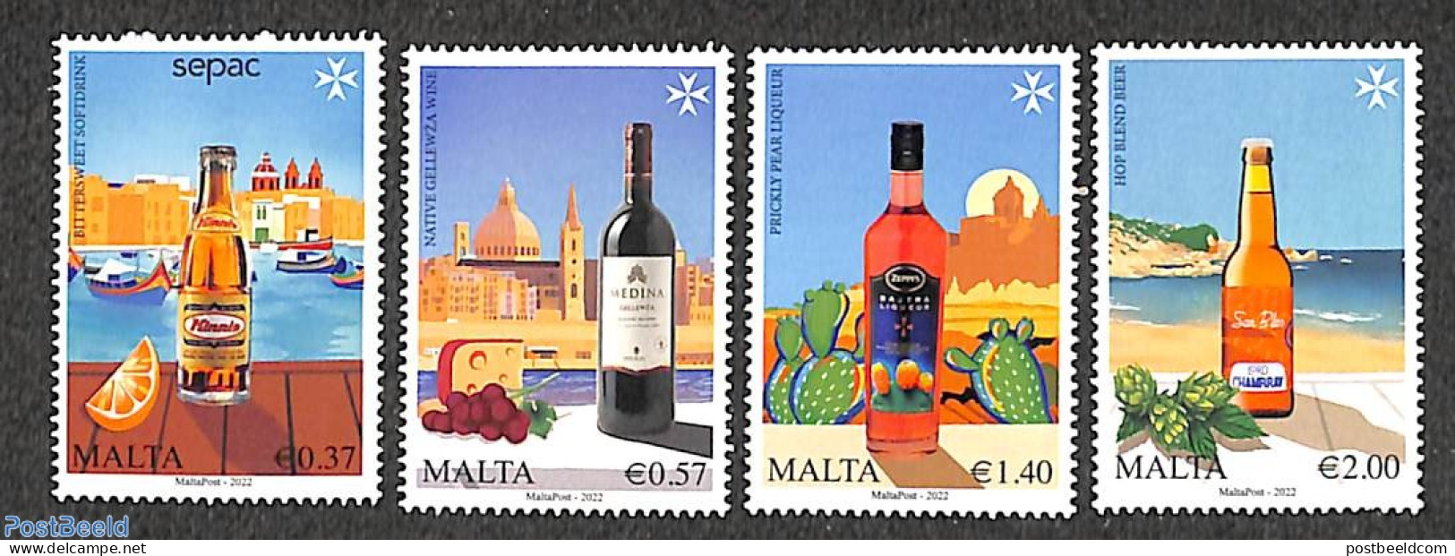 Malta 2022 SEPAC, Local Beverages 4v, Mint NH, Health - History - Nature - Transport - Food & Drink - Sepac - Cacti - .. - Levensmiddelen