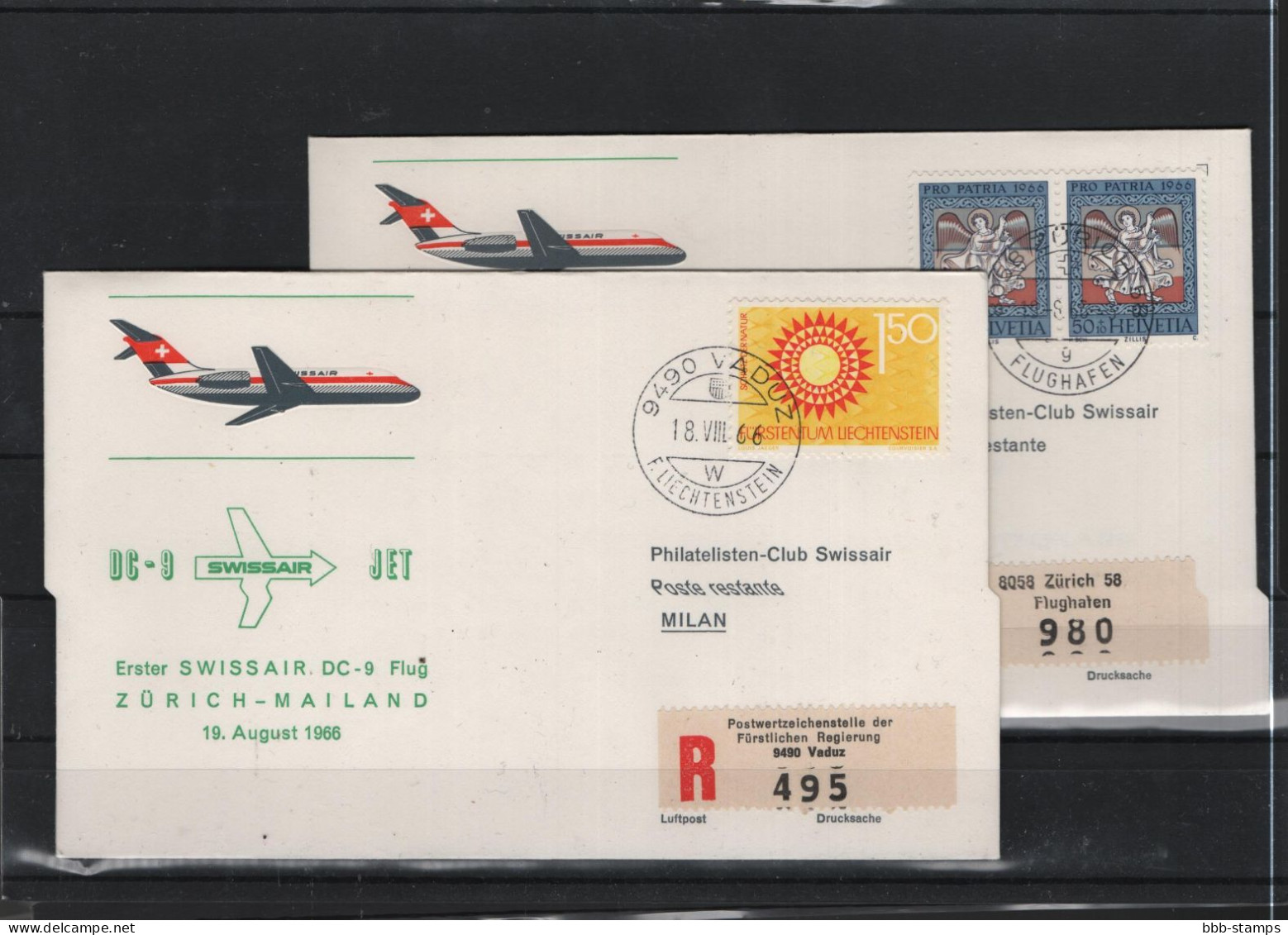 Schweiz Air Mail Swissair  FFC  18.8.1966 Zürich - Mailand - Eerste Vluchten