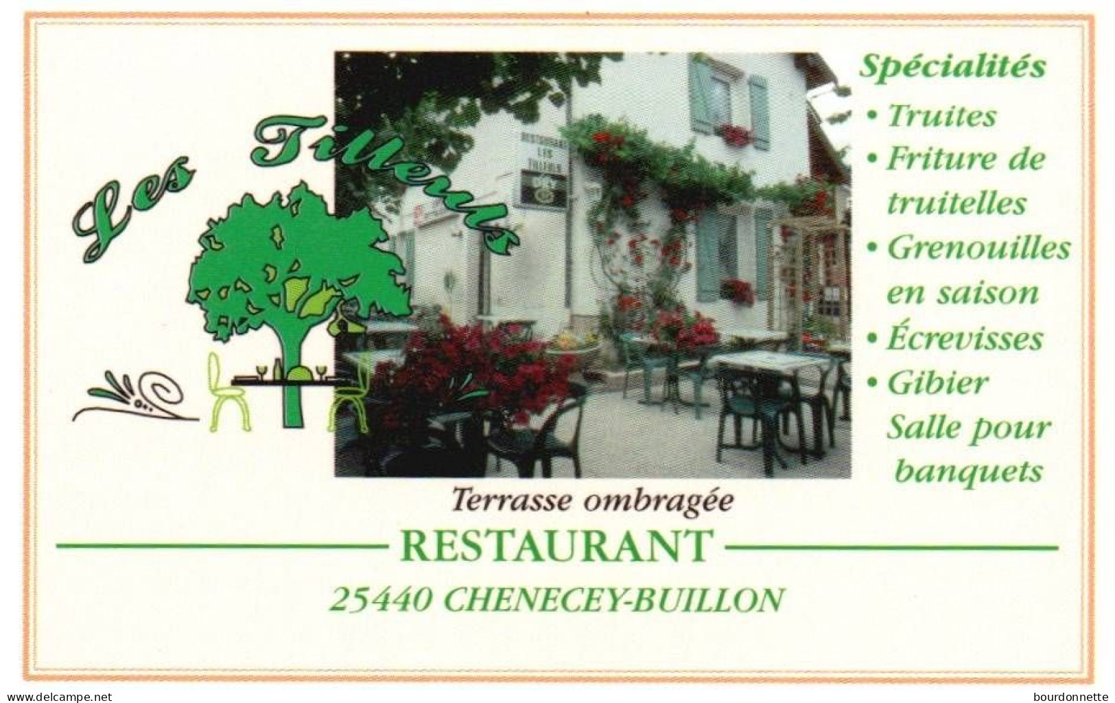 Carte De Visite -Doubs CHENECEY BUILLON   -Restaurant LES TILLEULS - Visitekaartjes