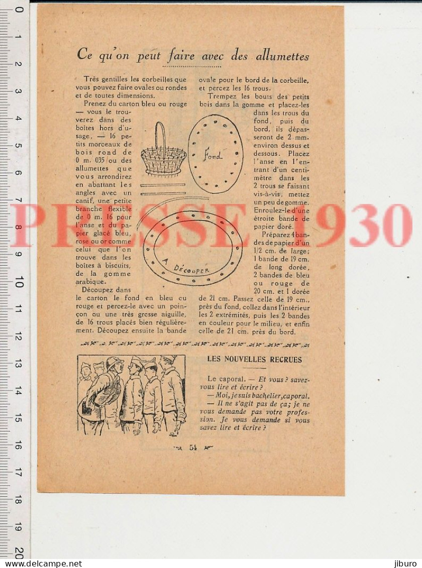 2 Vues 1930 Panier Fabriqué Avec Des Allumettes Corbeille Fabrication + Humour Illettrisme Armée + Rébus Sans Réponse - Zonder Classificatie