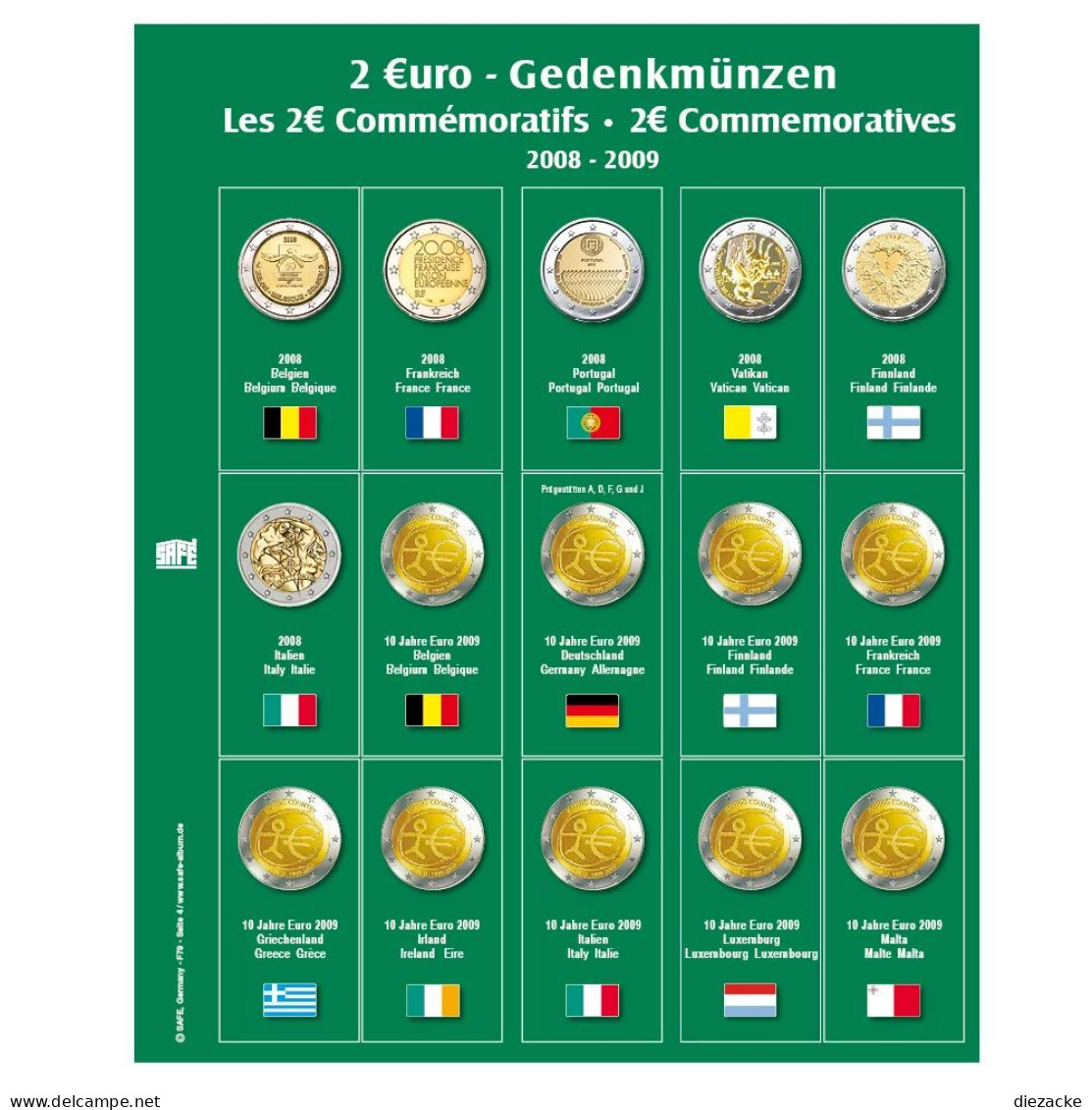 Safe Premium Münzblatt Für 2€-Münzen Des Jahres 2008-2009 Nr. 7341-4 Neu - Matériel