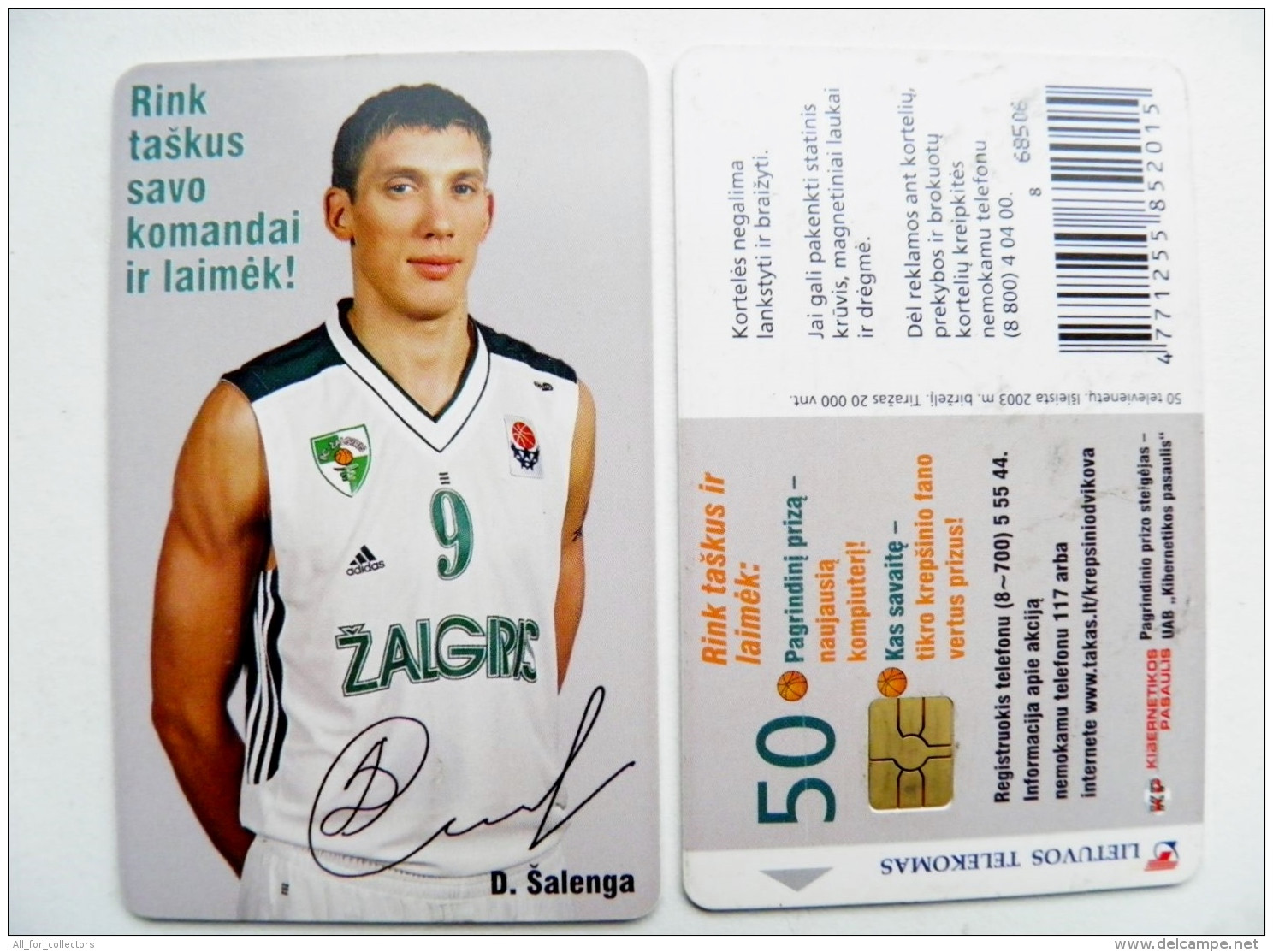 Chip Phone Card From Lithuania Basketball Player Zalgiris Kaunas Team Salenga - Litauen