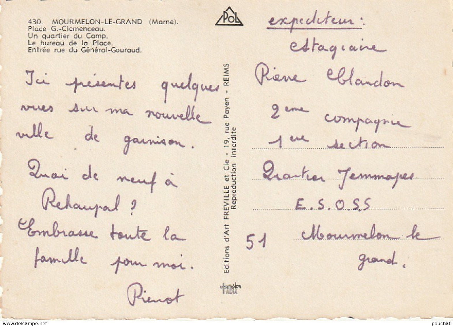 ZA 13-(51) MOURMELON LE GRAND - CARTE MULTIVUES COULEURS : PLACE CLEMENCEAU , UN QUARTIER DU CAMP , BUREAU DE LA PLACE . - Mourmelon Le Grand