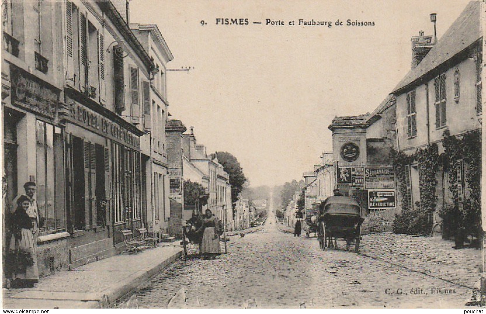 ZA 13-(51) FISMES - PORTE ET FAUBOURG DE SOISSONS - HOTEL ET CAFE VERON - ANIMATION - CARRIOLE A ANE - - 2 SCANS - Fismes