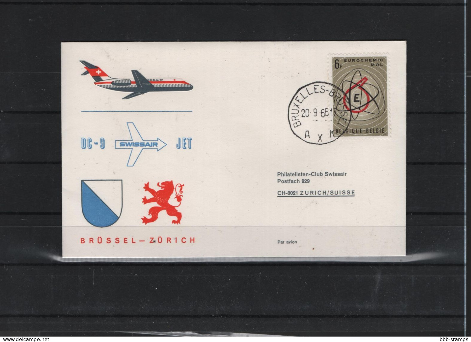 Schweiz Air Mail Swissair  FFC  20.9.2066 Zürich - Brüssel Vv - Eerste Vluchten