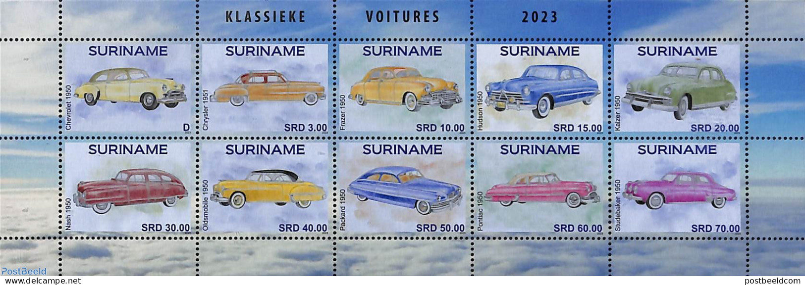 Suriname, Republic 2023 Oldtimers 10v M/s, Mint NH, Transport - Automobiles - Cars