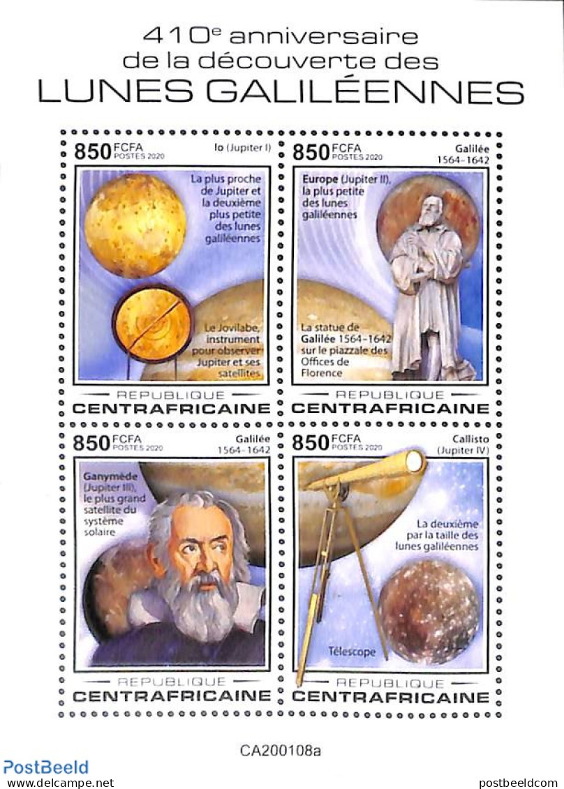 Central Africa 2020 Galileo 4v M/s, Mint NH, Science - Astronomy - Astrologie