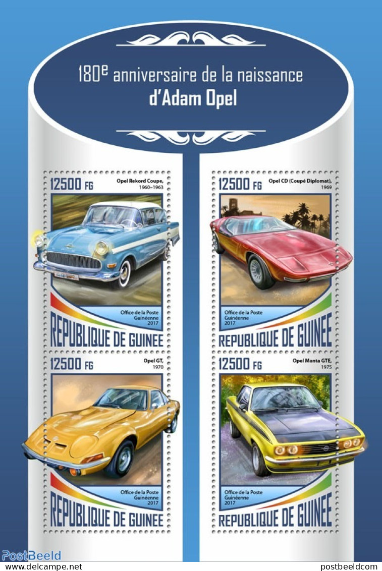 Guinea, Republic 2017 180th Anniversary Of Adam Opel, Mint NH, Transport - Automobiles - Cars