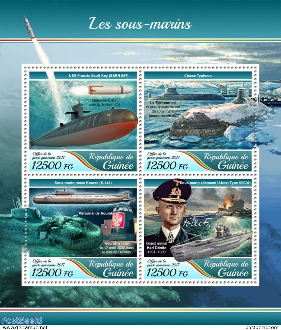 Guinea, Republic 2017 Submarines, Mint NH, Transport - Ships And Boats - Ships