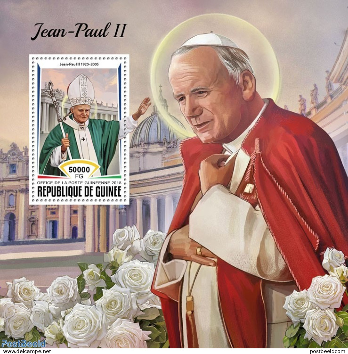 Guinea, Republic 2018 Pope John Paul II, Mint NH, Nature - Religion - Roses - Pope - Papas