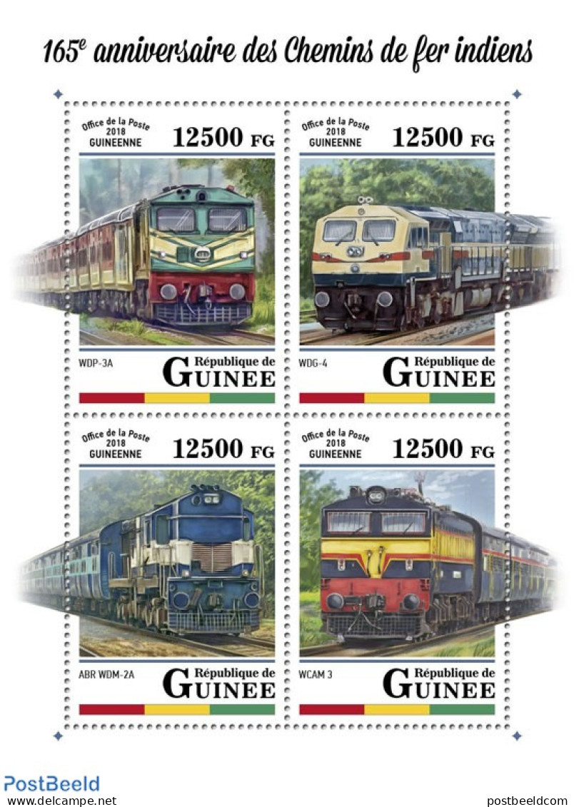 Guinea, Republic 2018 Indian Trains, Mint NH, Transport - Railways - Eisenbahnen