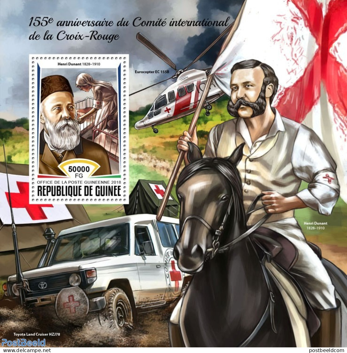 Guinea, Republic 2018 Red Cross, Mint NH, Health - Nature - Transport - Red Cross - Horses - Automobiles - Helicopters - Red Cross