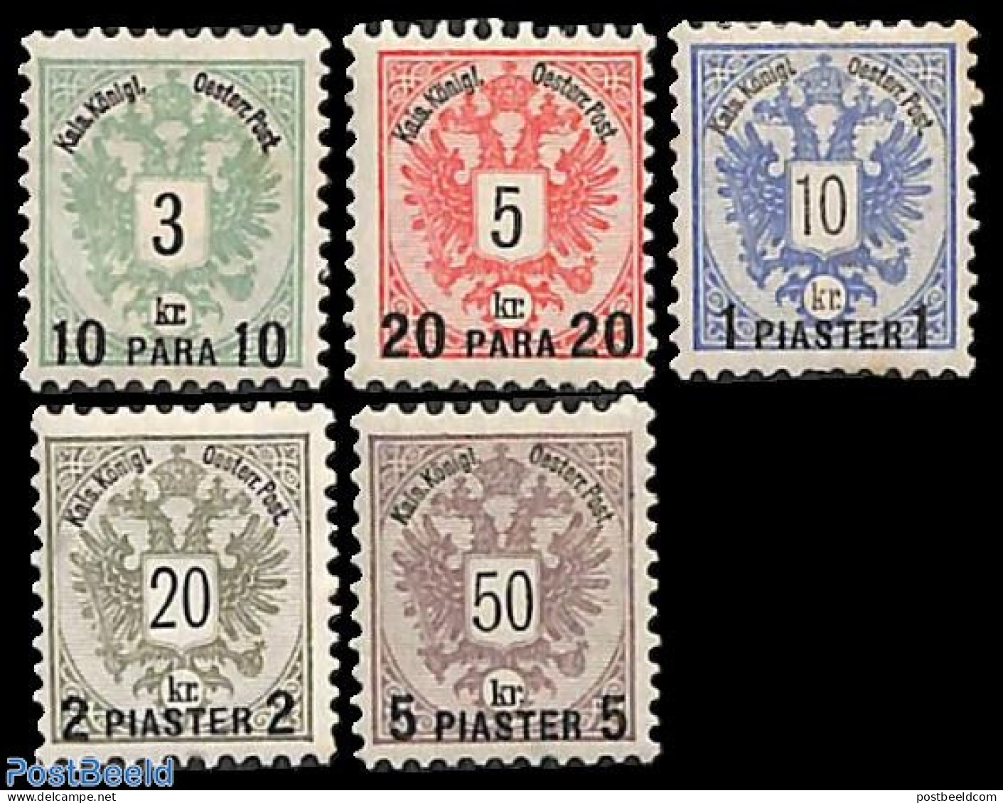 Austria 1888 Levant Post 5v, Unused (hinged) - Nuevos