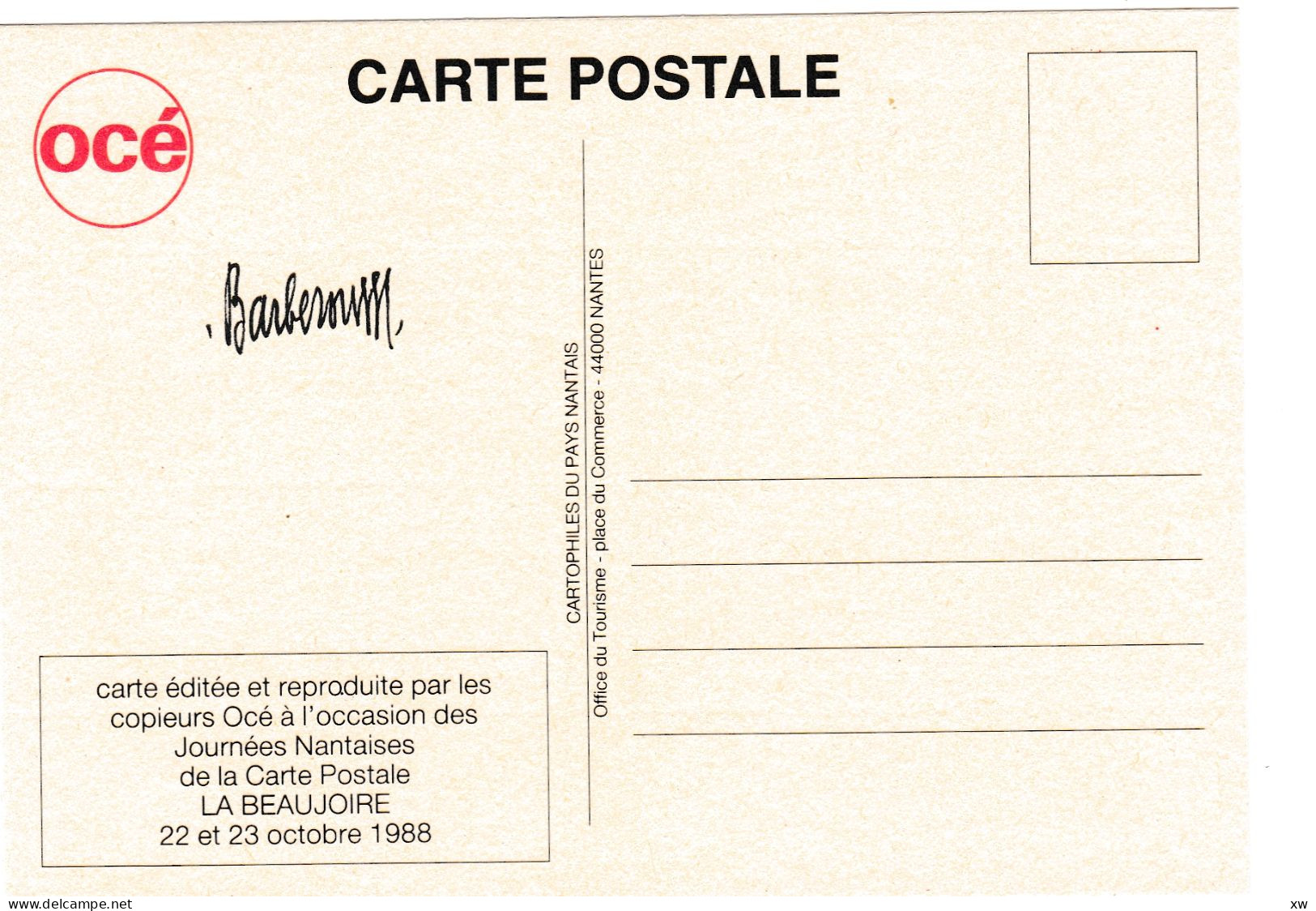 ILLUSTRATEUR - CPM Barberousse Carte Privée Océ Journées Nantaises De La Carte Postale Nantes 1988 AUTOGRAPHE - 30-04-24 - Barberousse