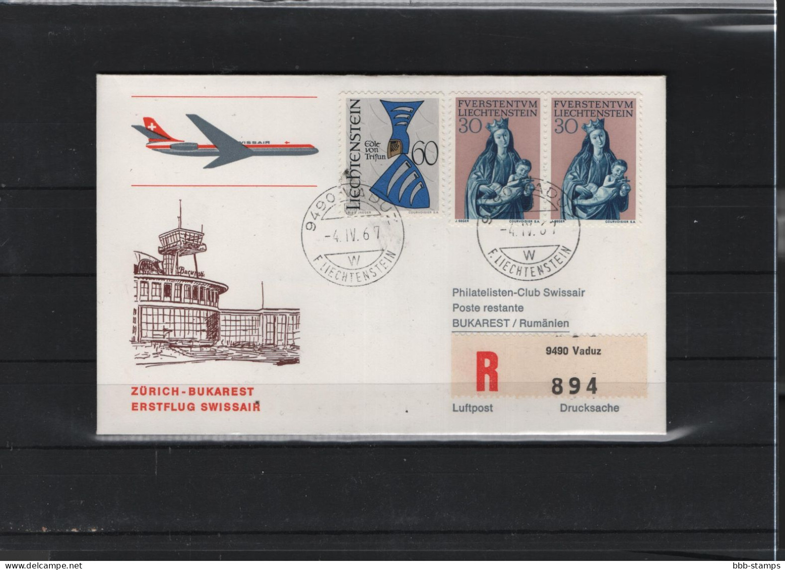 Schweiz Air Mail Swissair  FFC  4.6.1967 Zürich - Bukarest - Primi Voli