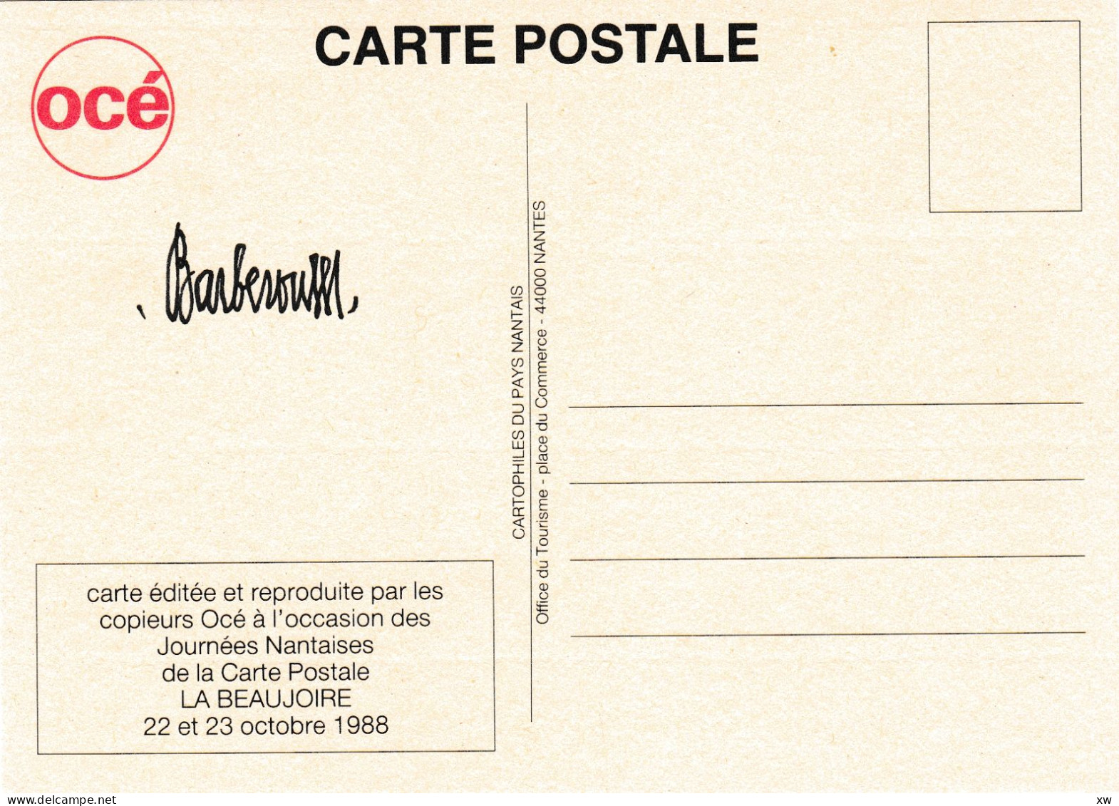 ILLUSTRATEUR - CPM Barberousse Carte Privée Océ Journées Nantaises De La Carte Postale Nantes 1988 AUTOGRAPHE - 30-04-24 - Barberousse