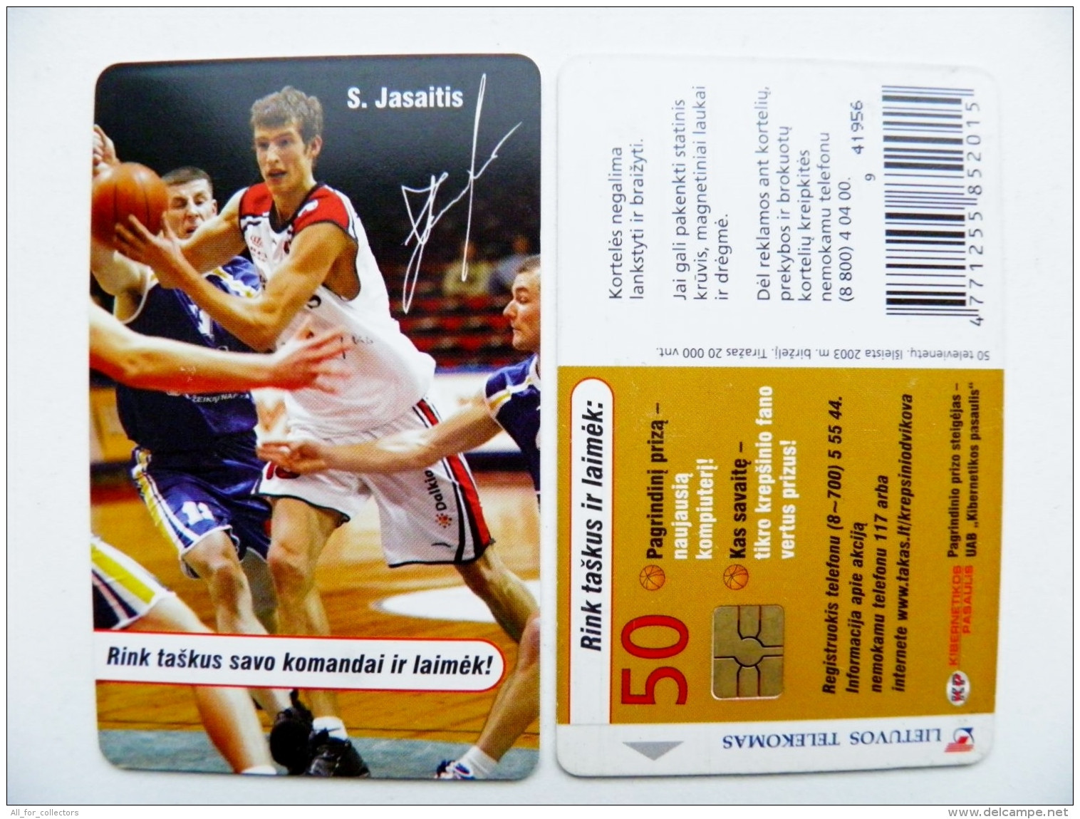 Chip Phone Card From Lithuania Basketball Player Lietuvos Rytas Vilnius Team Jasaitis - Lithuania