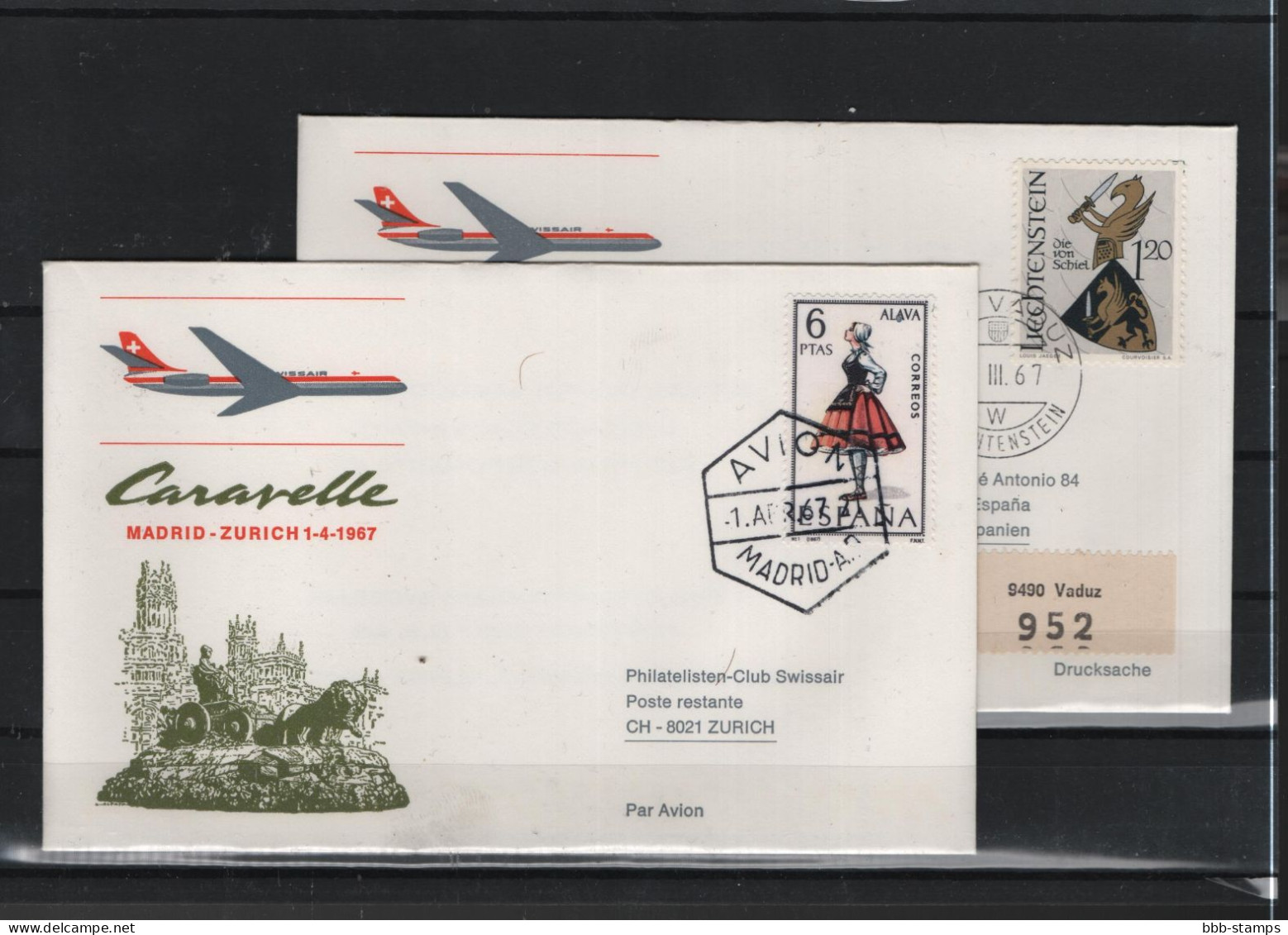Schweiz Air Mail Swissair  FFC  31.3.1967 Zürich - Madrid - Eerste Vluchten