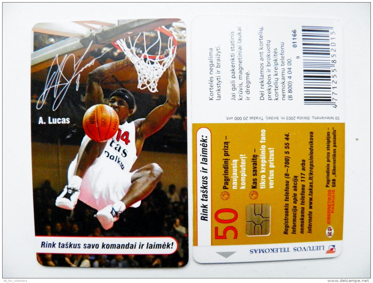 Chip Phone Card From Lithuania Basketball Player Lietuvos Rytas Vilnius Team Lucas - Lituanie