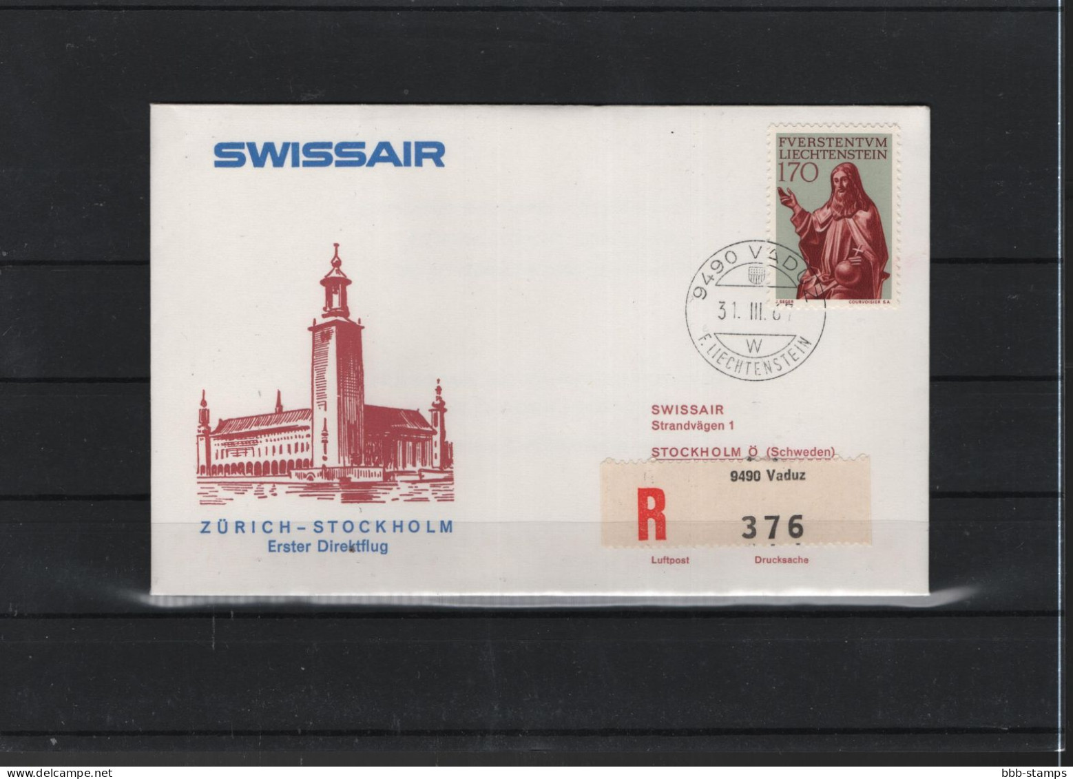 Schweiz Air Mail Swissair  FFC  31.3.1967 Zürich - Stockholm - Eerste Vluchten