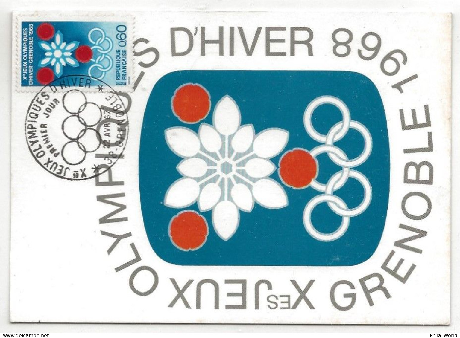 FRANCE JO HIVER 1968 GRENOBLE CARTE MAXIMUM CM Premier Jour EXCOFFON X èmes Jeux Olympiques - Inverno1968: Grenoble