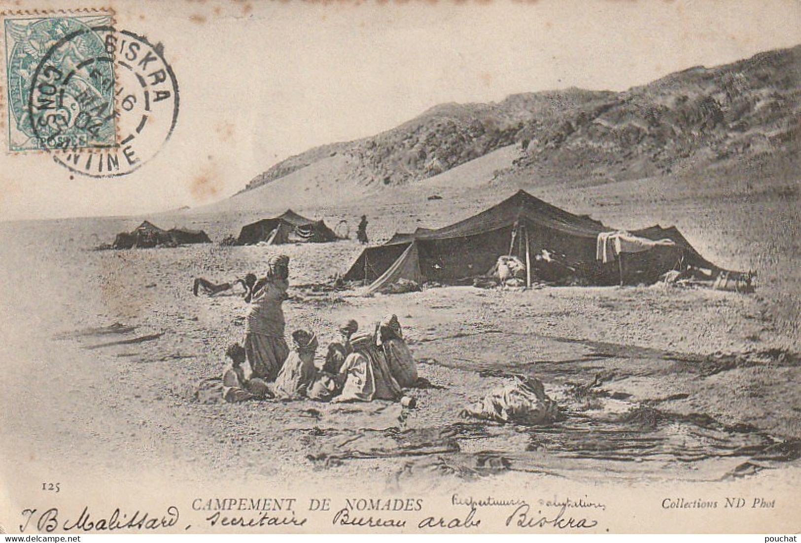 ZA 19- CAMPEMENT DE NOMADES - CORRESPONDANCE BISKRA ( ALGERIE ) 1904 - 2 SCANS - Africa
