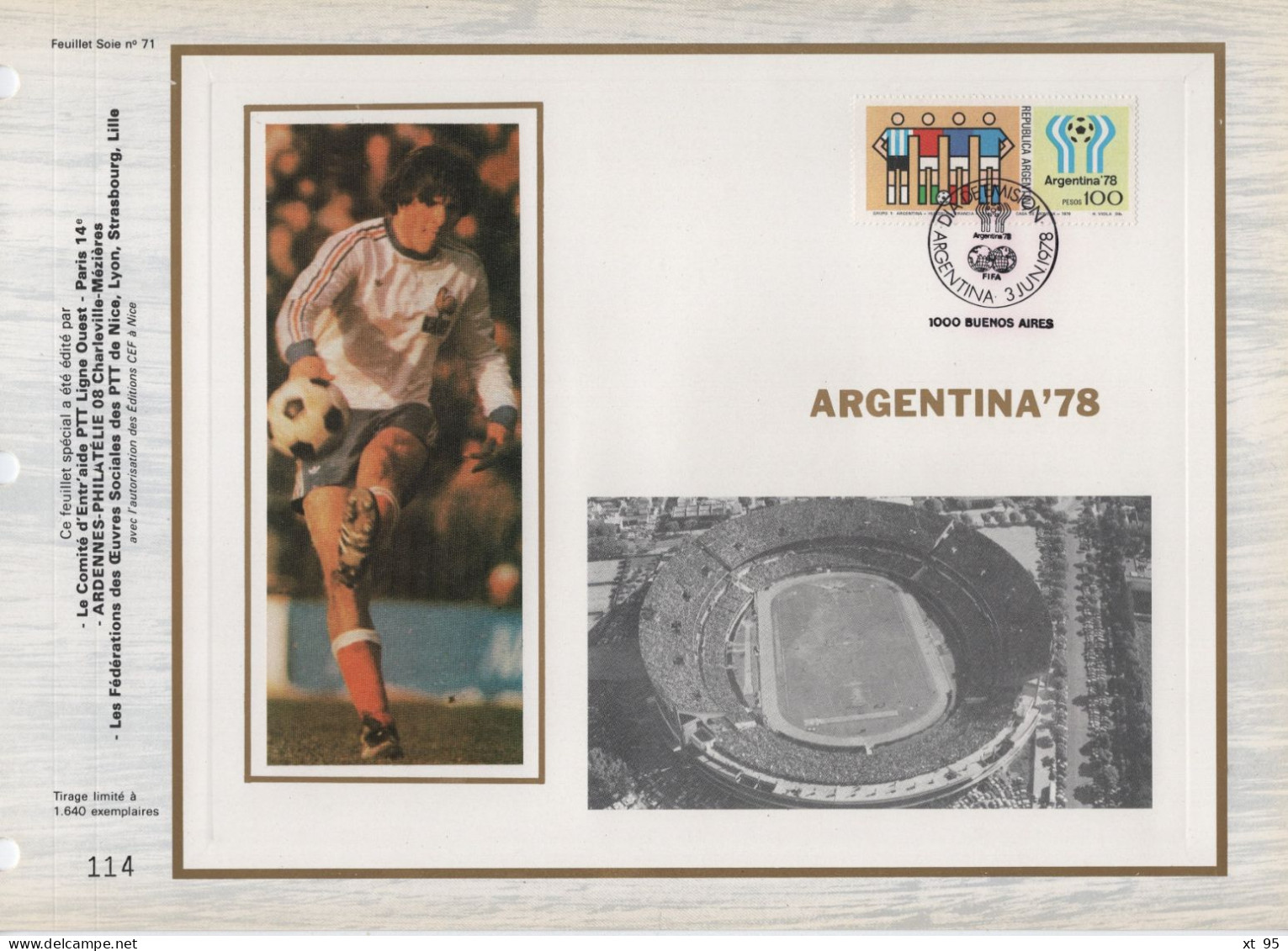 Argentine - CEF N°71 - Argentina 78 - Football - Brieven En Documenten