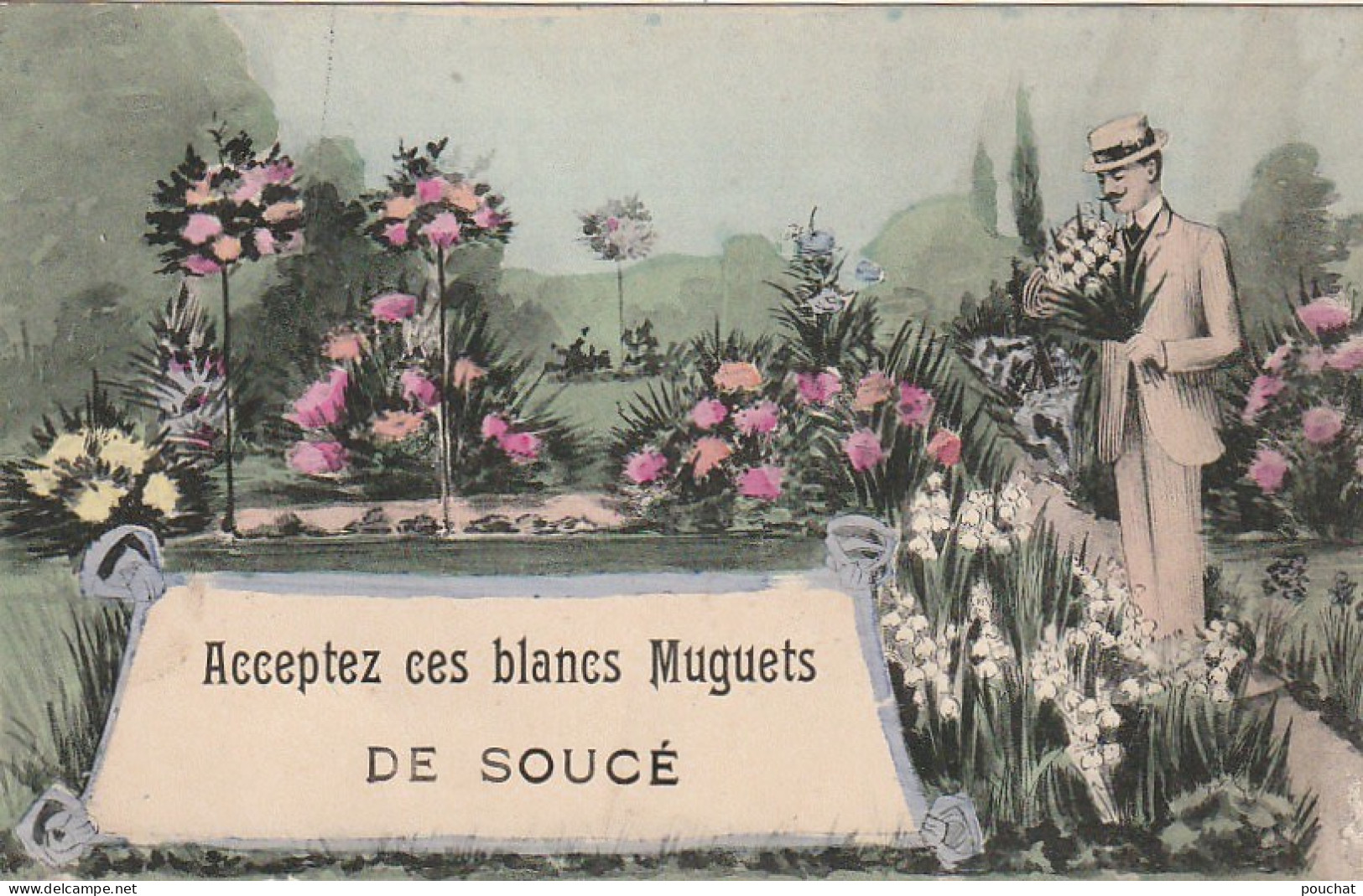 ZA 21-(53) ACCEPTEZ CES BLANCS MUGUETS DE SOUCE - CARTE FANTAISIE COLORISEE - DECOR FLORAL  - 2 SCANS - Sonstige & Ohne Zuordnung