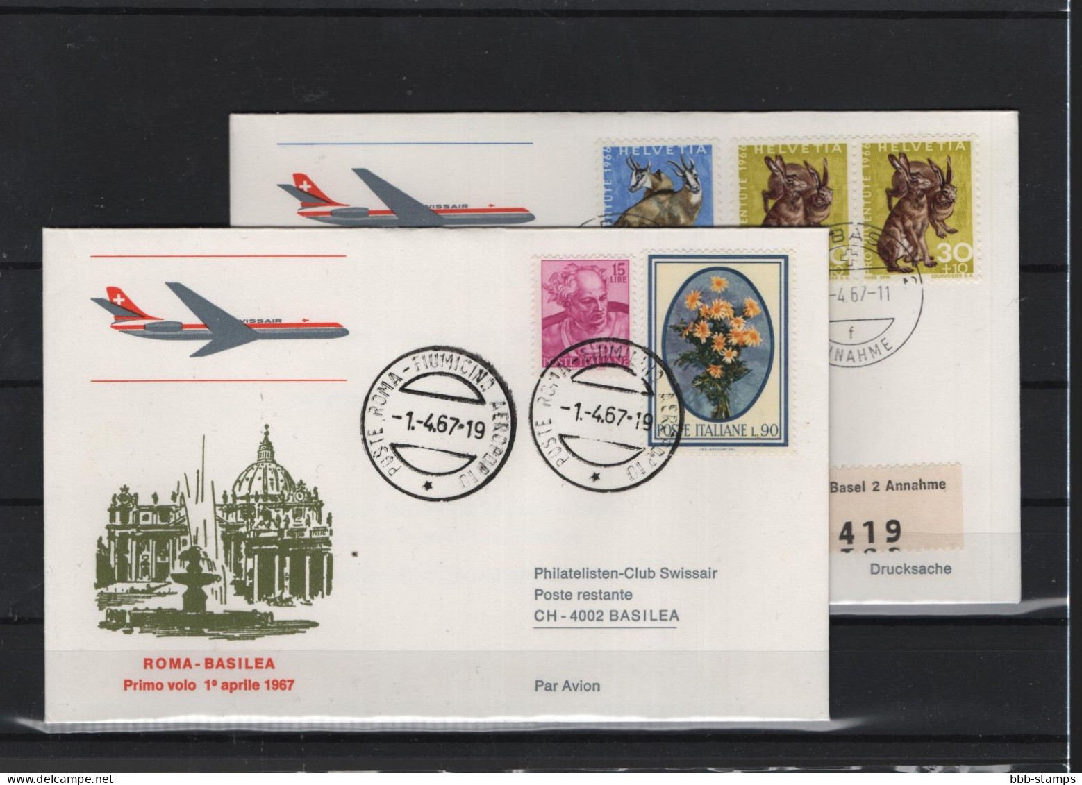 Schweiz Air Mail Swissair  FFC  1.4..1967 Basel - Rom VV - Erst- U. Sonderflugbriefe