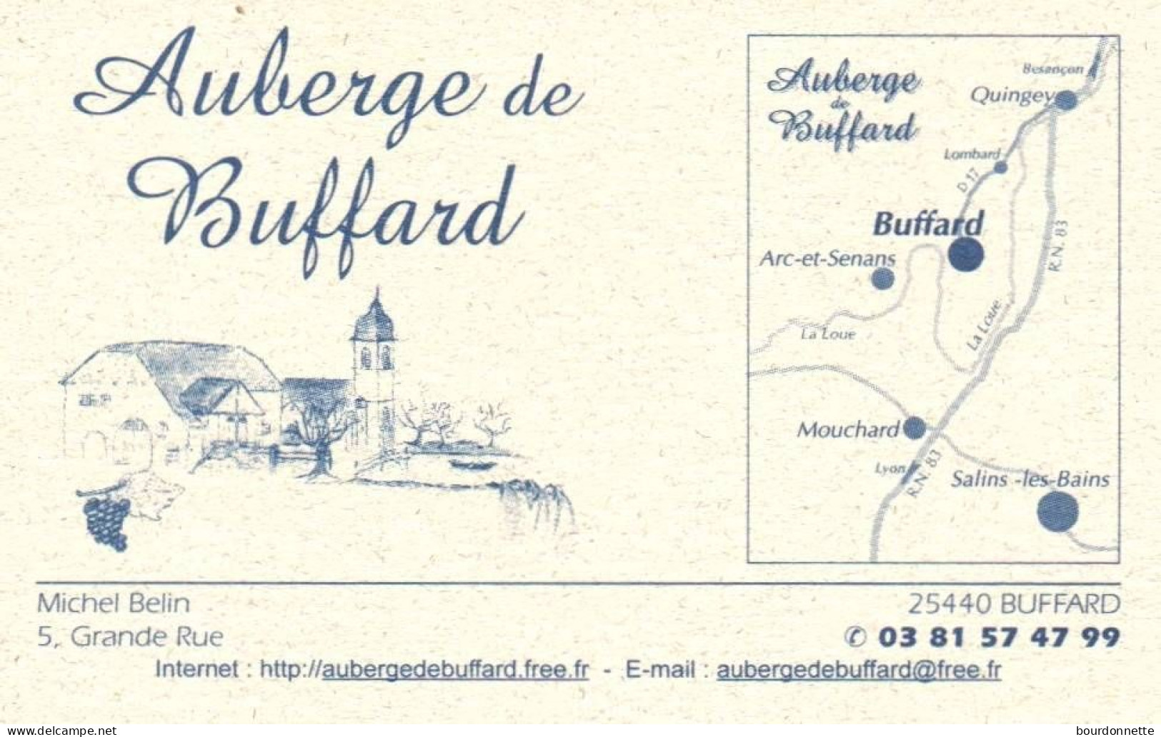 Carte De Visite -Doubs BUFFARD   -Restaurant AUBERGE DU BUFFARD - Visitekaartjes