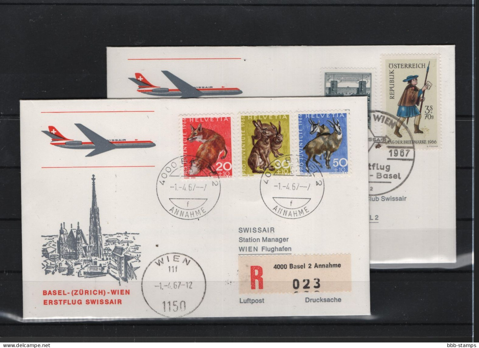 Schweiz Air Mail Swissair  FFC  1.4..1967 Basel - Wien VV - First Flight Covers