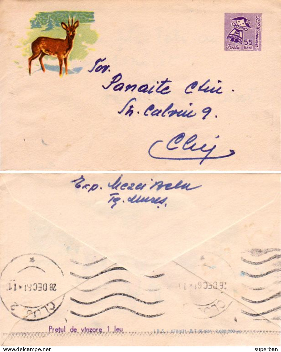 STATIONERY / ENTIER POSTAL LILLIPUTIEN ( ~ 6,5 X 10,5  CM ) - CAPRIOR / CHVREUIL Et POUPÉE / ROEBUCK ~ 1961 (an672) - Postal Stationery