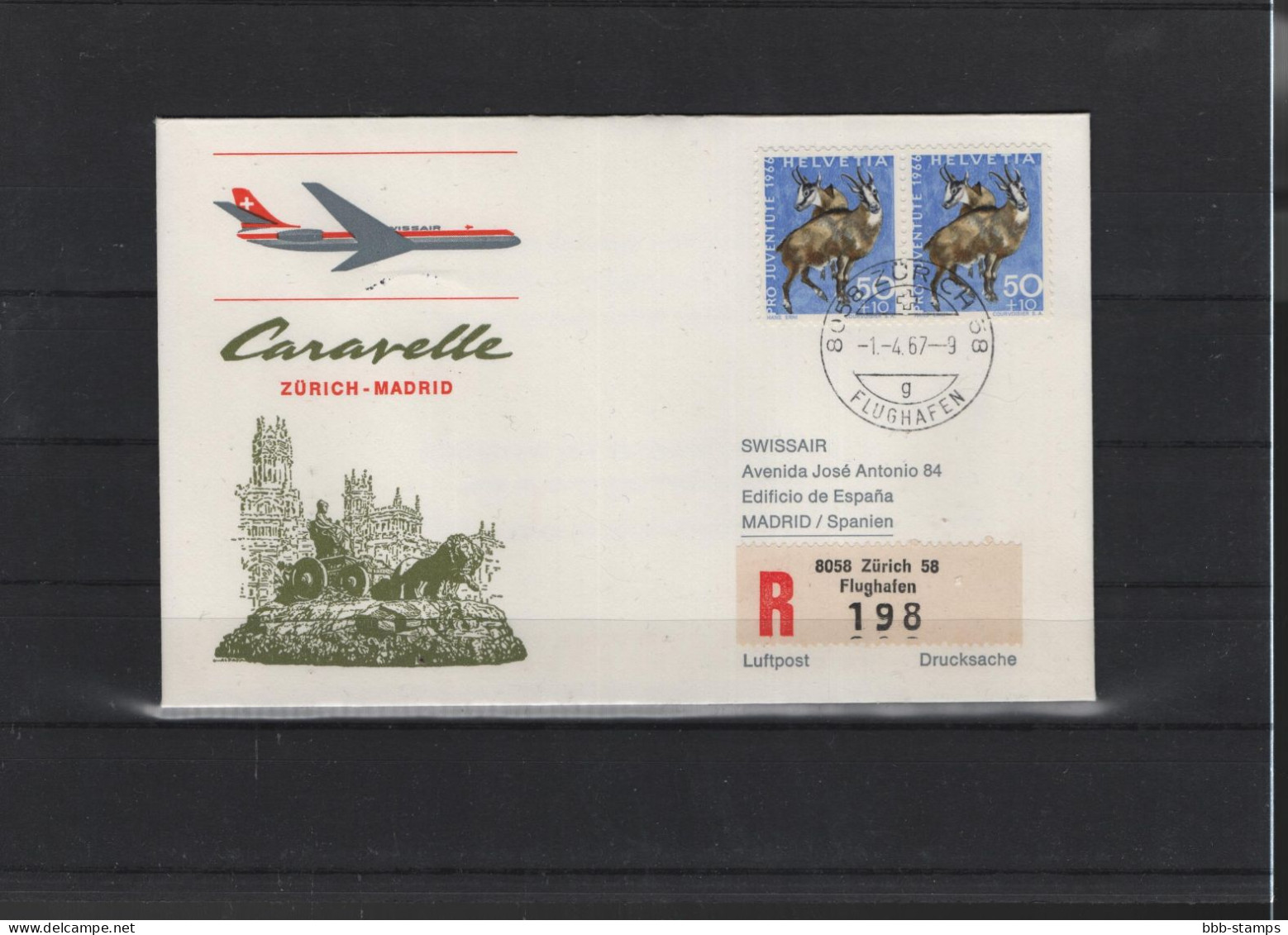 Schweiz Air Mail Swissair  FFC  1.4..1967 Zürich - Madrid - First Flight Covers