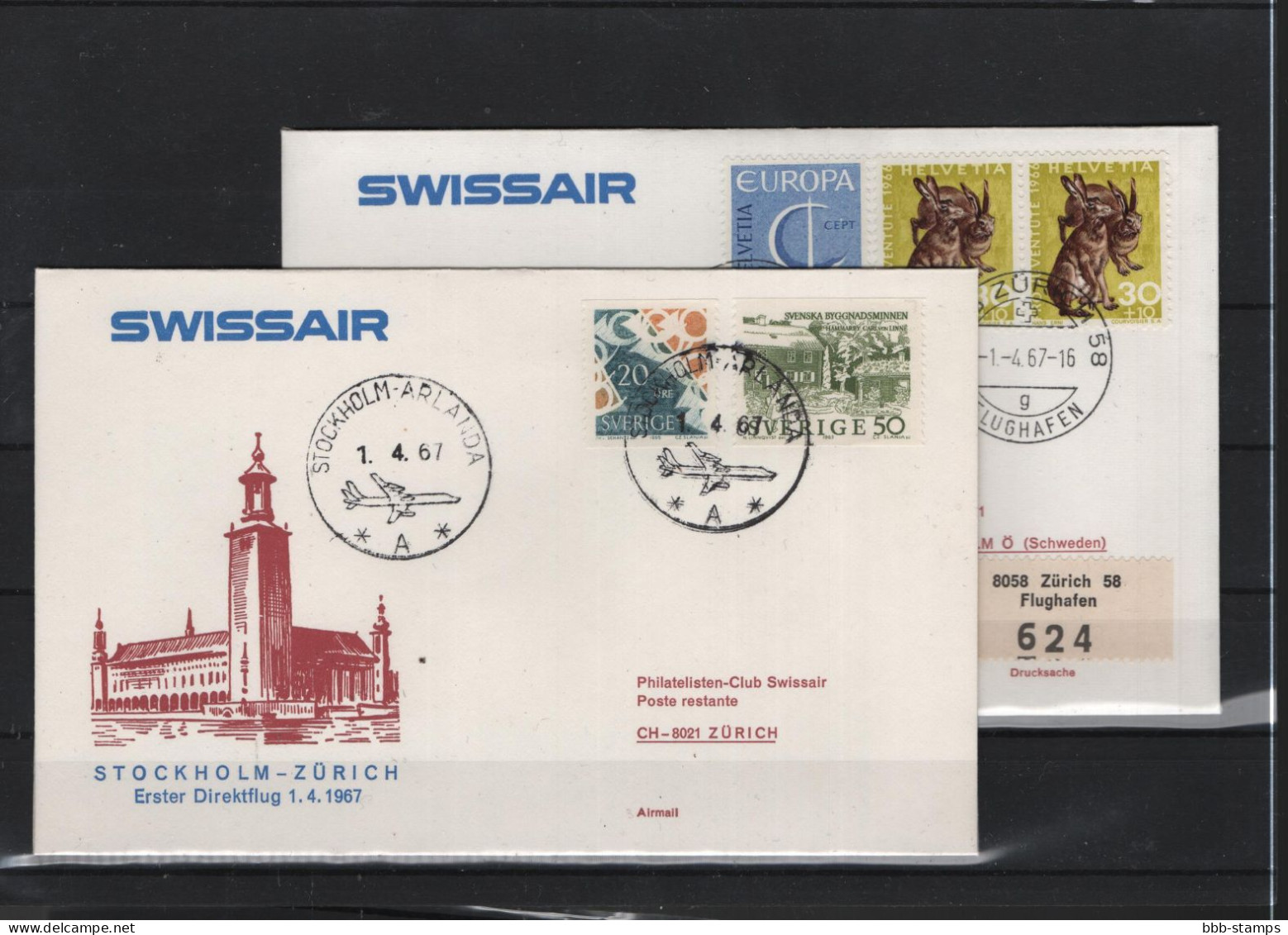 Schweiz Air Mail Swissair  FFC  1.4..1967 Zürich - Stockholm VV - Eerste Vluchten