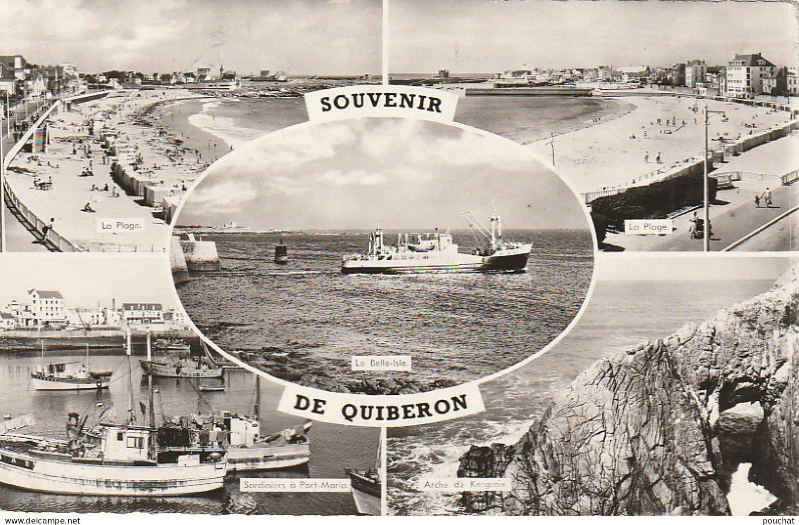 ZA 24-(56) SOUVENIR DE QUIBERON - CARTE MULTIVUES : SARDINIERS A PORT MARIA , LE BELLE ISLE , LA PLAGE ... - 2 SCANS - Quiberon