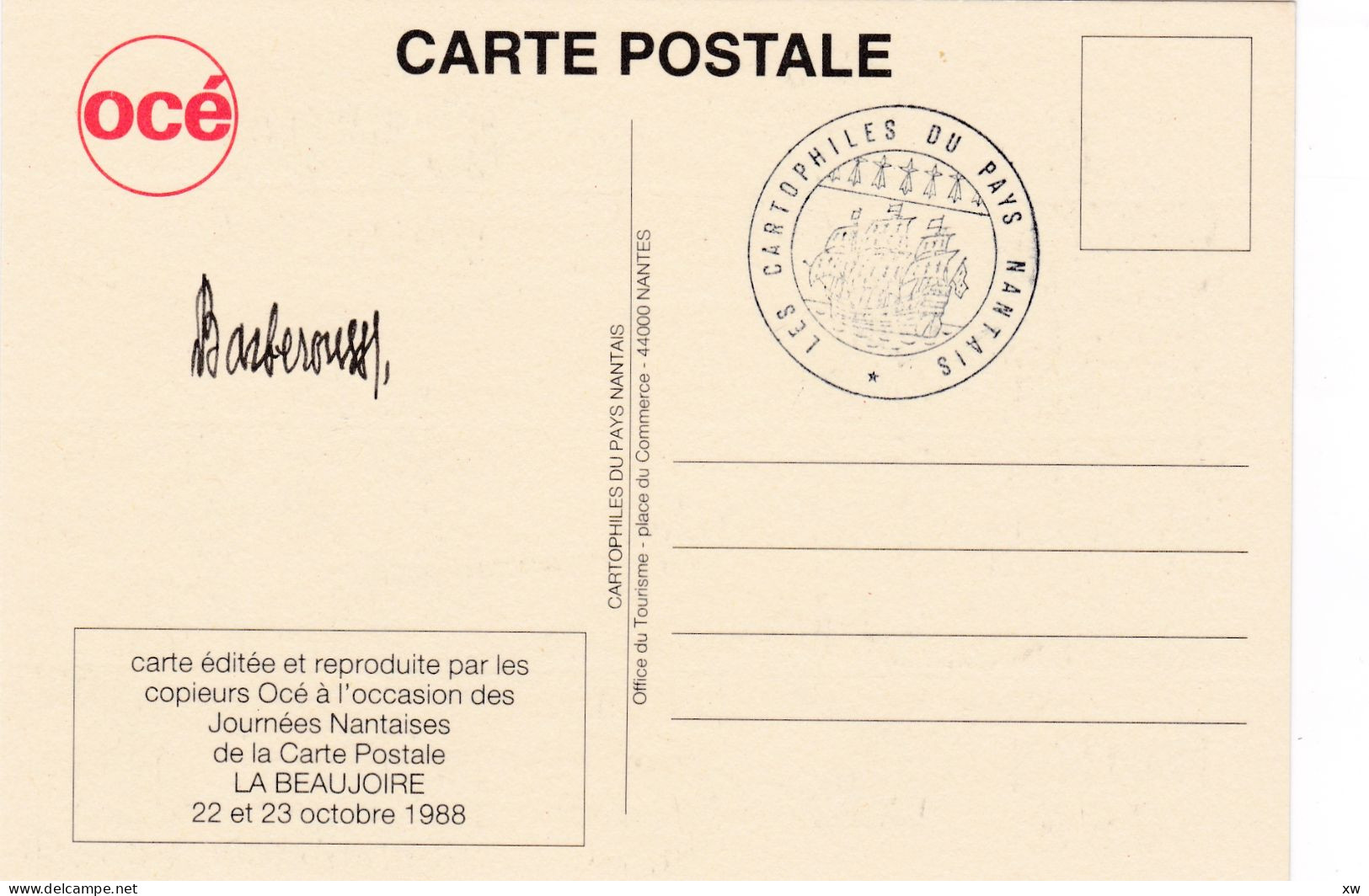 ILLUSTRATEUR - CPM Barberousse Carte Privée Océ Journées Nantaises De La C.P Nantes 1988 Cachet Et AUTOGRAPHE- 30-04-24 - Barberousse