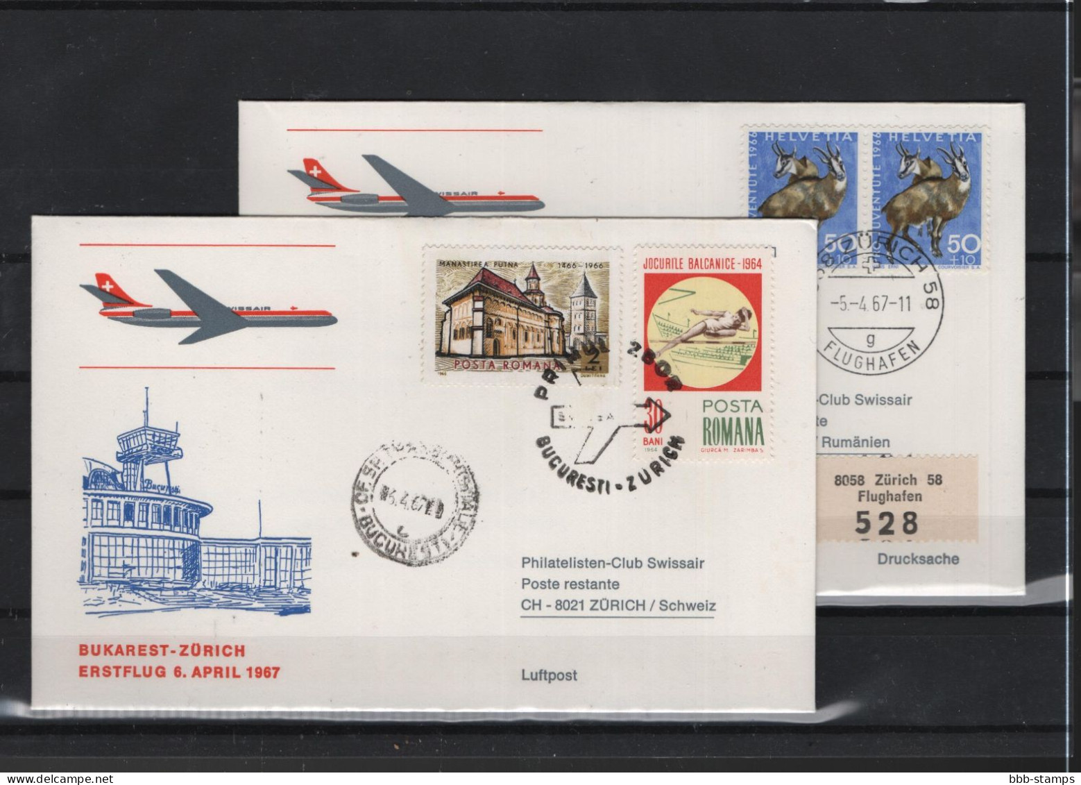 Schweiz Air Mail Swissair  FFC  5.4..1967 Zürich -  Bukarest VV - Primi Voli