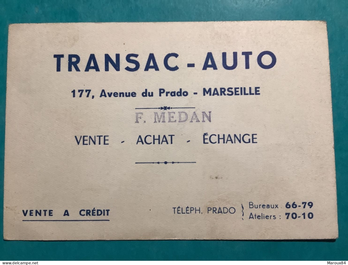 13/ Carte De Visite Transat-auto Av Du Prado Marseille - Visiting Cards