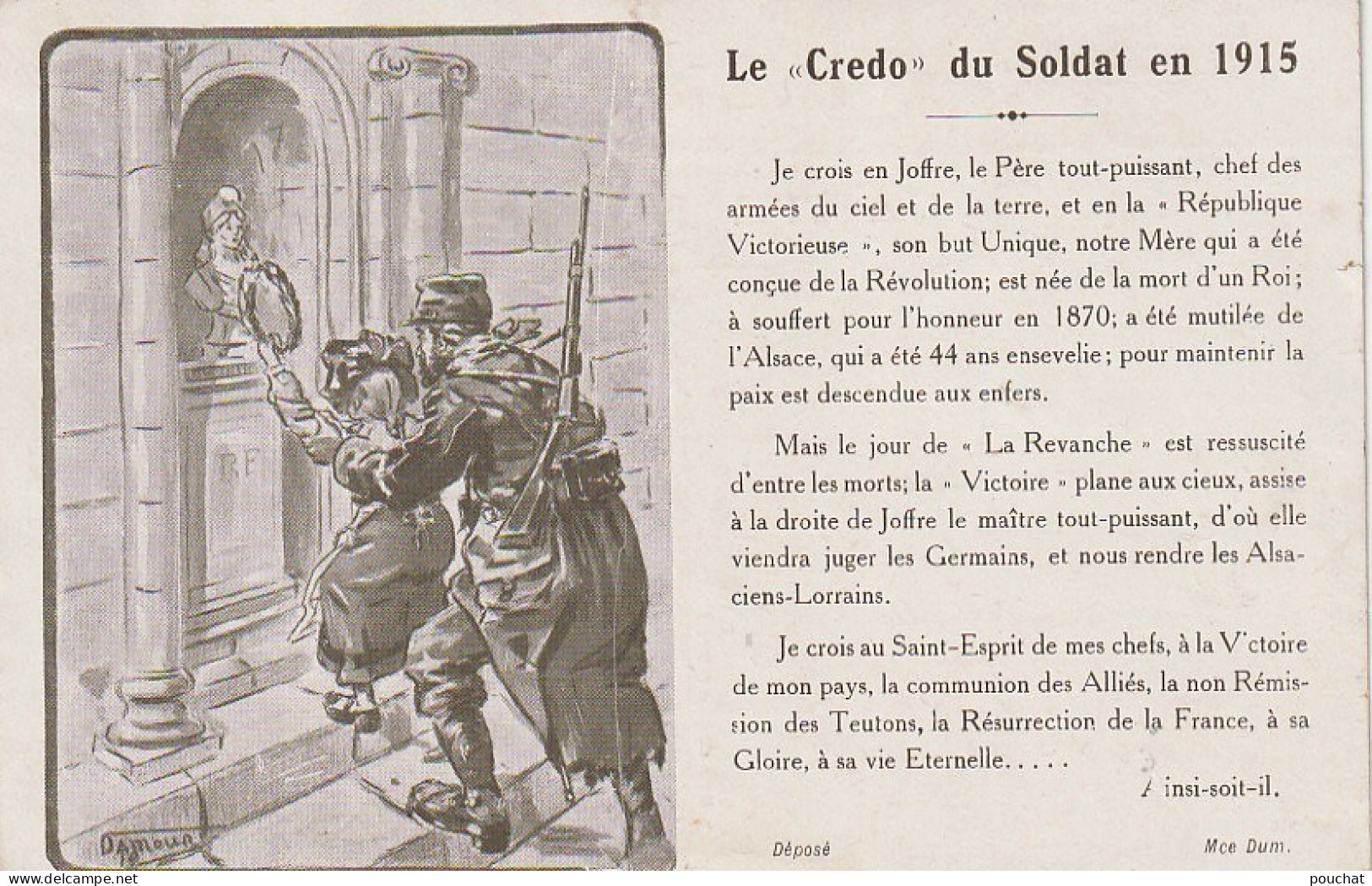 Z+ 3- " LE CREDO DU SOLDAT EN 1915 " - ILLUSTRATEUR DAMOUR - EDITIONS " DUM " - 2 SCANS - Patriottisch