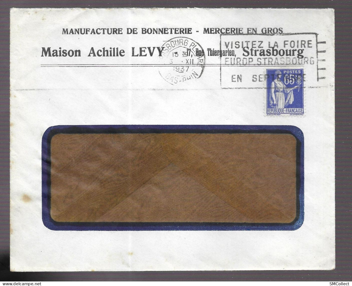 Strasbourg 1937. Enveloppe à En-tête De La Maison Achille Lévy, Manufacture De Bonneterie Mercerie En Gros - 1921-1960: Période Moderne