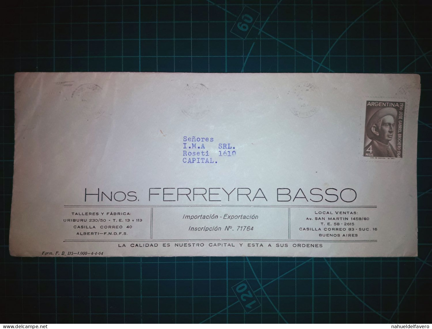 ARGENTINE, Enveloppe De "Hnos. Ferreyra Basso" Distribuée à Capital Federal. Timbre-poste : Cura Brochero - Gebraucht