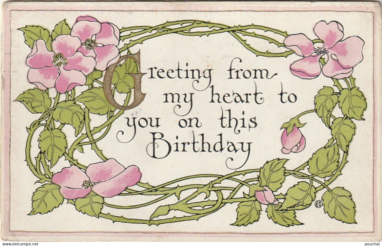 Z+ 6- " GREETING .. TO YOU ON THIS BIRTHDAY " - CARTE ANNIVERSAIRE  FANTAISIE - TIGES DE ROSES ENCHEVETREES  - 2 SCANS - Cumpleaños