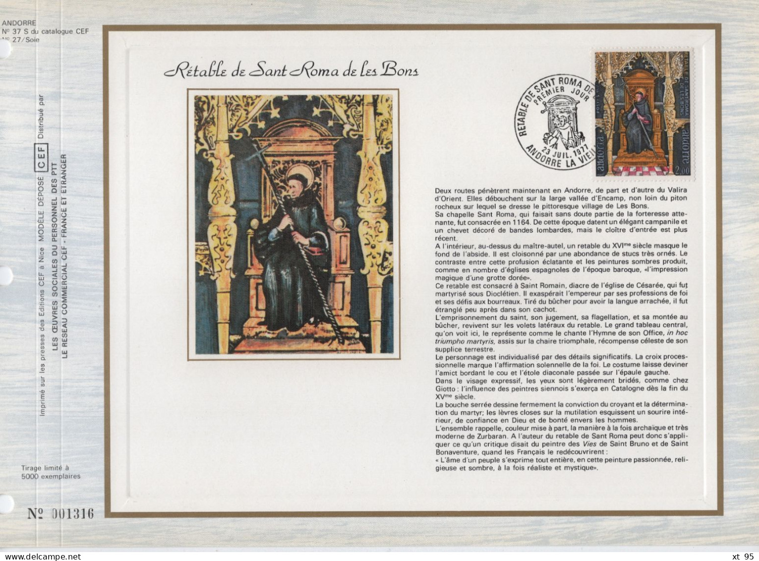 Andorre - CEF N°37 S - Retable De Saint Roma - Lettres & Documents