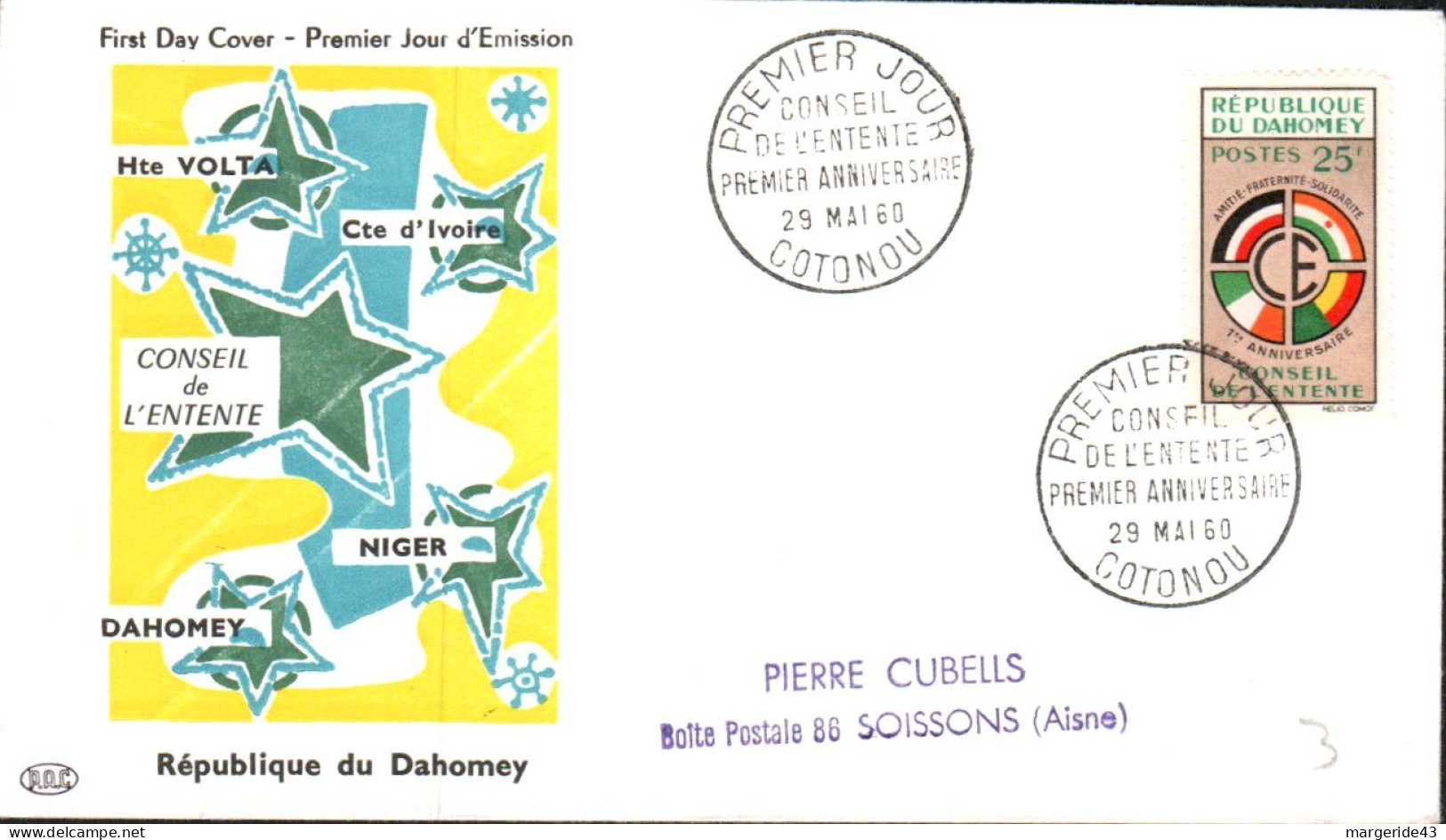 DAHOMEY FDC 1960 CONSEIL DE L'ENTENTE - Benin - Dahomey (1960-...)