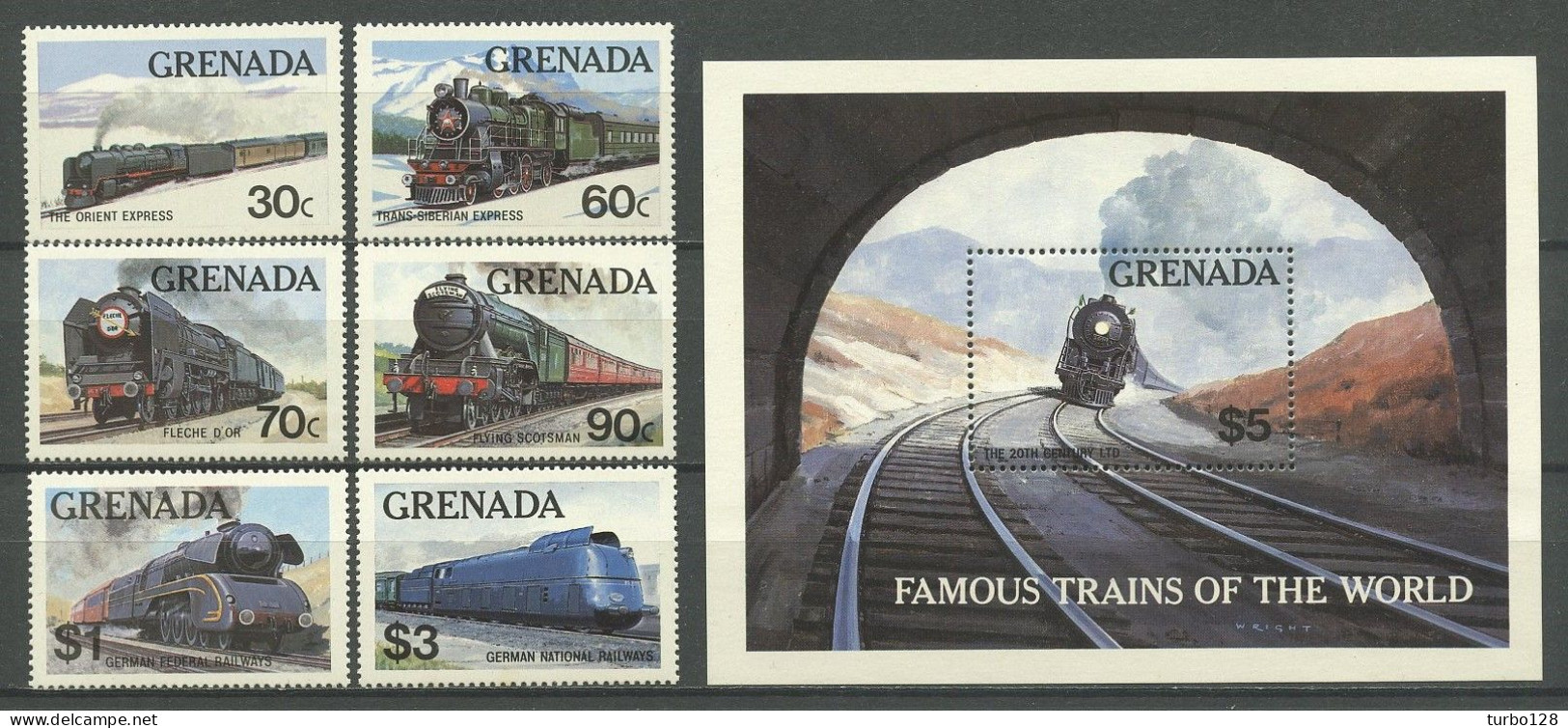 GRENADE 1982 N° 1055/1060 Bloc 106 ** Neufs MNH Superbes C 21 € Chemins De Fer Trains Locomotives Orient Express - Grenade (1974-...)